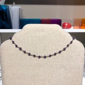 silver purple beaded choker necklace